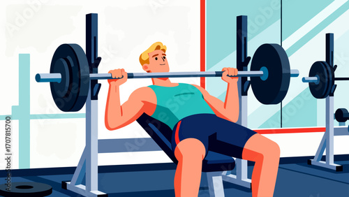 Working out with barbells in the gym, hand-drawn vector illustrations