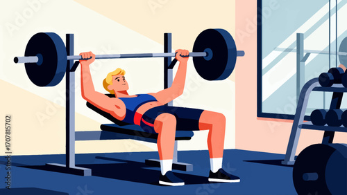 Working out with barbells in the gym, hand-drawn vector illustrations