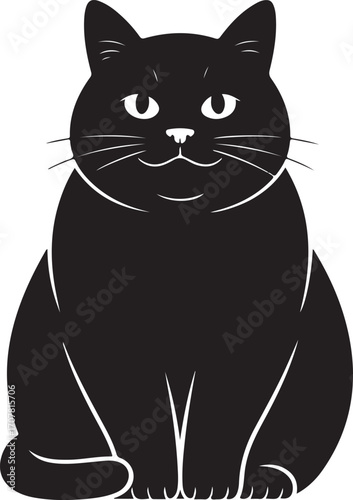 Charming black cat sitting portrait cute pet animal art graphic design