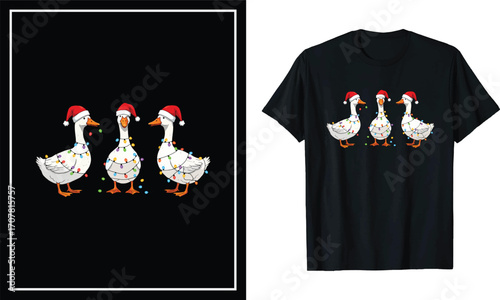 Funny Goose Christmas T-Shirt Design Holiday Geese with Santa Hat 