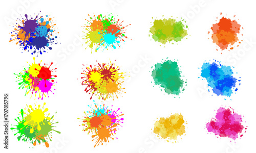 Colorful paint splatter set, abstract ink splash collection, watercolor blot design, creative grunge texture, vibrant art background
