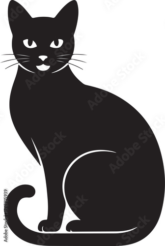 Elegant black cat sitting silhouette elegant feline companion domestic pet portrait