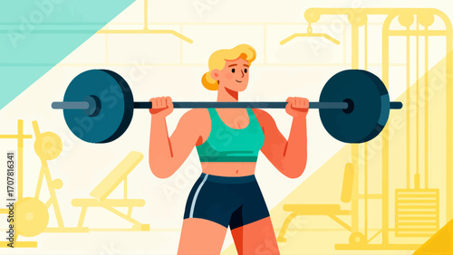 Working out with barbells in the gym, hand-drawn vector illustrations