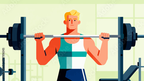 Working out with barbells in the gym, hand-drawn vector illustrations