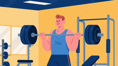 Working out with barbells in the gym, hand-drawn vector illustrations