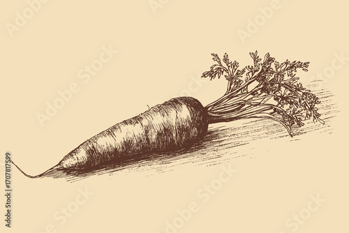 Carrot illustration in a vintage style. This vector illustration can be used in any size you like for advertising, logos, and other work.