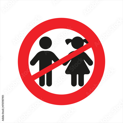 Red circle prohibiting children, no kids allowed sign.