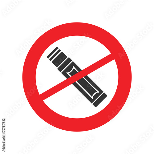 No vaping sign with a red prohibition circle over a black electronic cigarette icon.