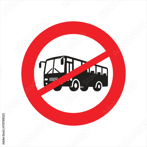 No buses allowed road sign with a red circle and a bus icon.