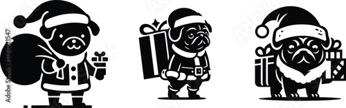 Christmas, pug, Santa, costume, dog, holiday, gift, present, festive, cute, pet, winter, cartoon, illustration, animal, celebration, funny, furry, character, outfit