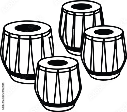 Tablas Indian Percussion Instruments Black and White Illustration for Music and Cultural Designs Ethnic Rhythms and Traditional Art