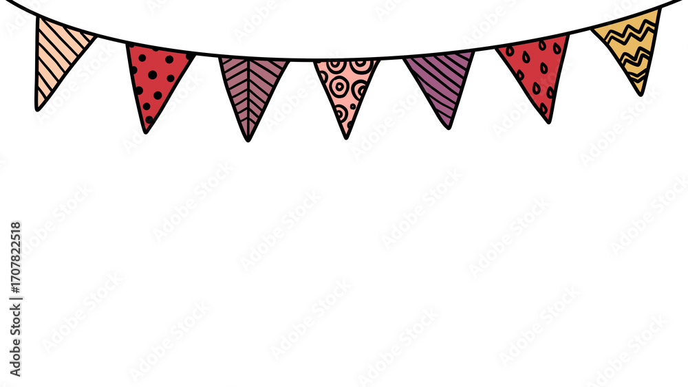 Fototapeta premium Festive Hand-Drawn Bunting Garland: Party Decoration, Holiday Celebration, Pennant Banner Vector on transparent Background