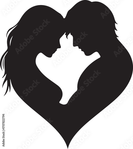 silhouette of a couple ,silhouette of a couple with heart