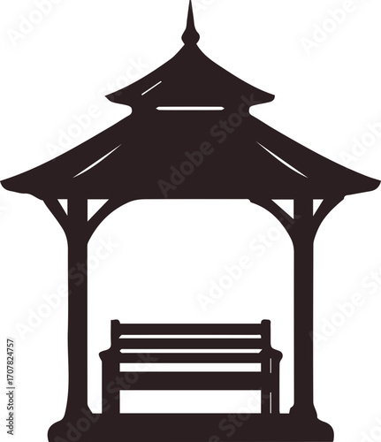 Gazebo with Bench and Decorative Wooden Roof