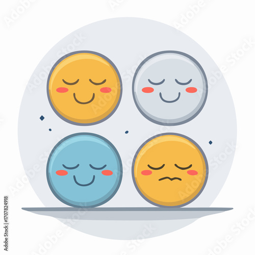 Cute Emojis Expressing Different Moods Happy, Calm, Content, and Slightly Sad