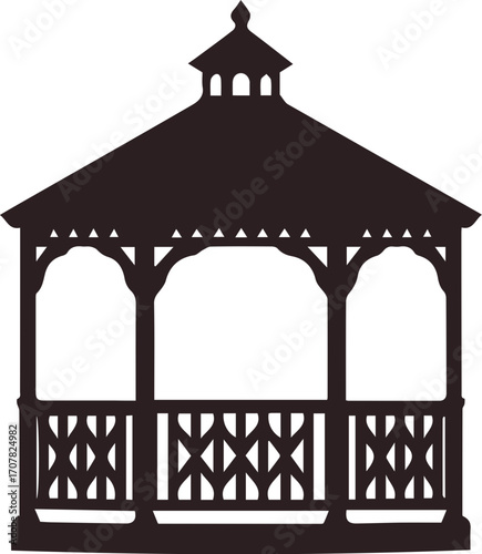 Gazebo with Bench and Decorative Wooden Roof