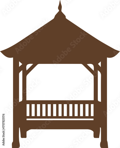 Gazebo with Bench and Decorative Wooden Roof