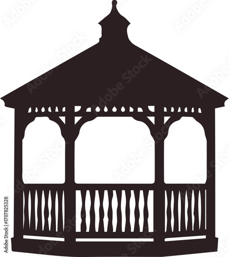 Gazebo with Bench and Decorative Wooden Roof