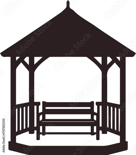 Gazebo with Bench and Decorative Wooden Roof