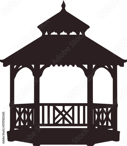 Gazebo with Bench and Decorative Wooden Roof