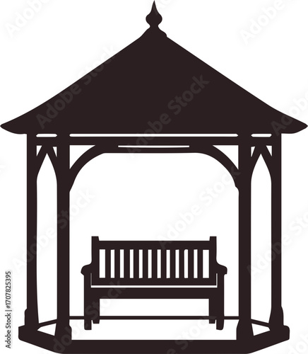 Gazebo with Bench and Decorative Wooden Roof