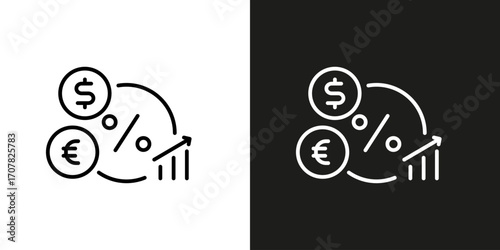 Dollar, euro interest and percent. Investment symbol. Vector editable stroke icon.