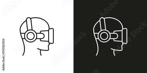 Augmented or virtual reality glasses headset. Vector editable stroke icon.