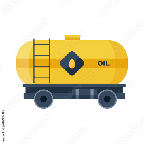 Railway oil tank wagon - vector oil cistern isolated on white.