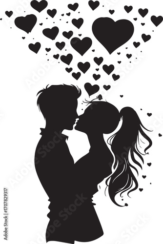 silhouette of a couple ,silhouette of a couple with heart