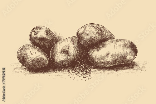 Potato illustration in a vintage style. This vector illustration can be used in any size you like for advertising, logos, and other work.