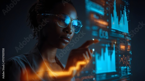 Wallpaper Mural Professional woman analyzing futuristic digital data interface with... Torontodigital.ca