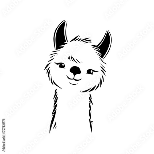 alpaca. alpaca simple black and white line art vector logo