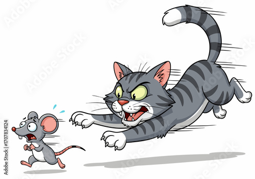 Cartoon Cat Chasing a Scared Mouse A Humorous Depiction of a Classic Chase Scene