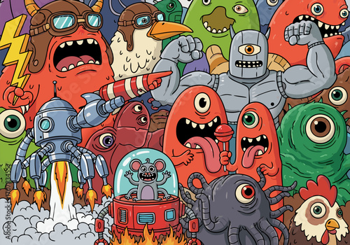 Whimsical & Colorful Cartoon Monsters and Creatures Extravaganza