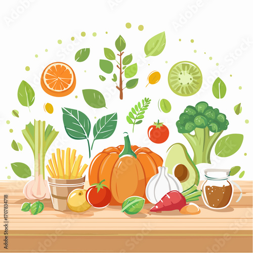 Pixel Art Fresh Produce and Healthy Foods on Table