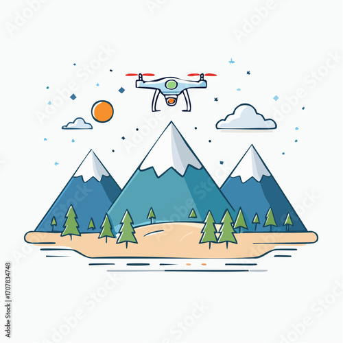 Drone Above Snowy Mountain Peaks And Evergreen Trees