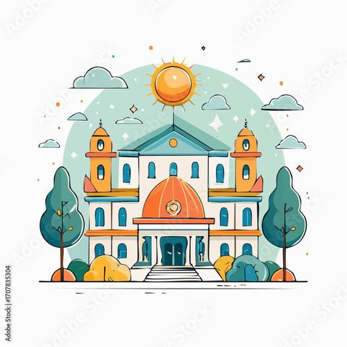 Grand Building with Orange Dome Under Sunny Sky