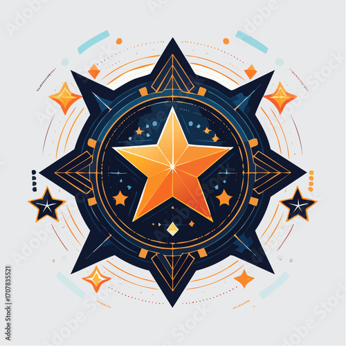 Gold Star in Geometric Frame with Celestial Elements