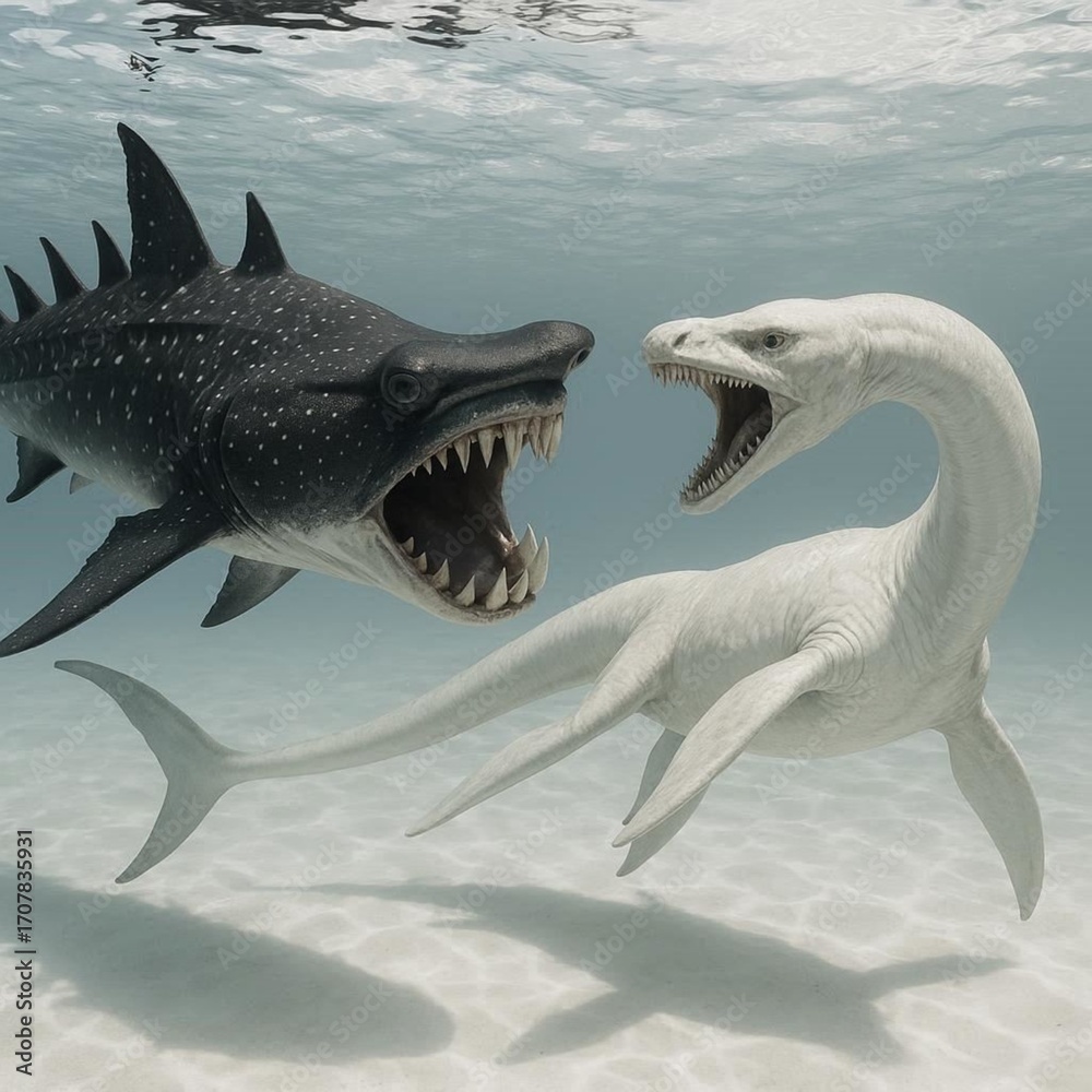 Fototapeta premium Sharkosaurus under the ocean water