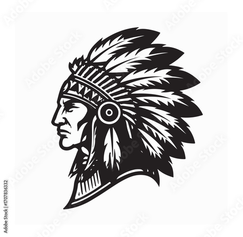 Vintage Native American Chief Warrior Logo Design isolated on white background