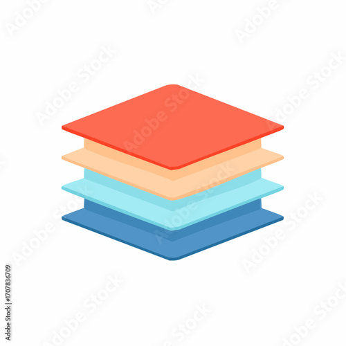 Four Layered Square in Red Peach Blue and Teal