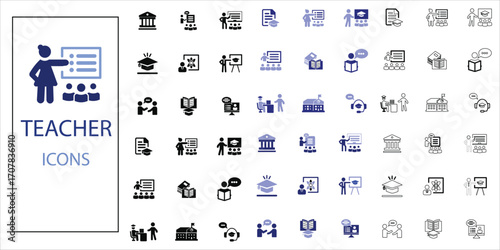 teacher icons set. school, class, study, education, mentor  and more. simple colored vector illustration