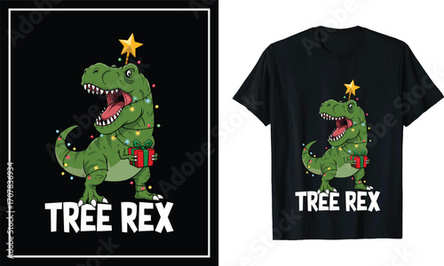 Tree Rex Funny Christmas T-Shirt Design Dinosaur Holiday Graphic