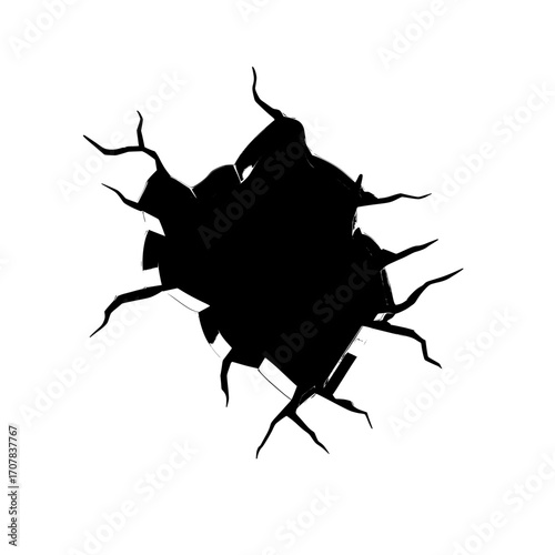 Curly edged metal rips, torn slashes, and cracked damage appear on a steel sheet, including a gun aperture design element, all isolated on a transparent background in a modern realistic 3D