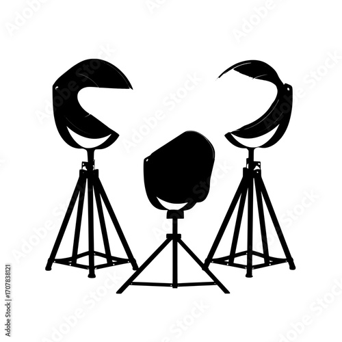 Realistic glowing floodlights for modern illumination are often found in studios or on stages, particularly for events like shows, concerts, or when using a podium, and can be exemplified by small