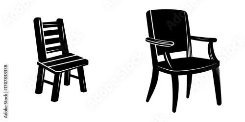 Modern illustrations feature soft wooden chair furniture as a cartoon element