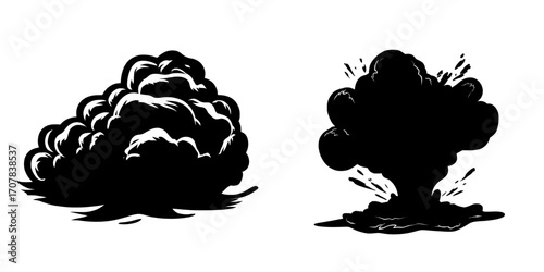 A massive explosion of dry sand and dust swirls together in a brown cloudy sandstorm, carried by powerful gusts of wind, as depicted in a modern illustration isolated on a transparent background