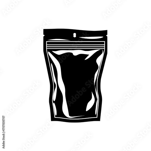 Black blank plastic or foil is used to make a modern snack bag with a realistic transparent window