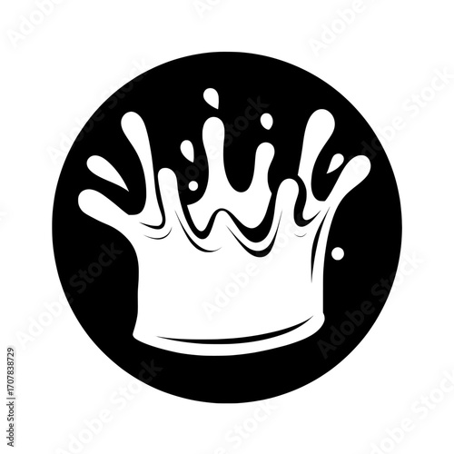 Modern illustration of milk splash or round swirl in a realistic style, featuring natural dairy products like yogurt or cream in a crown splash with flying drops, ideal for packaging design on a