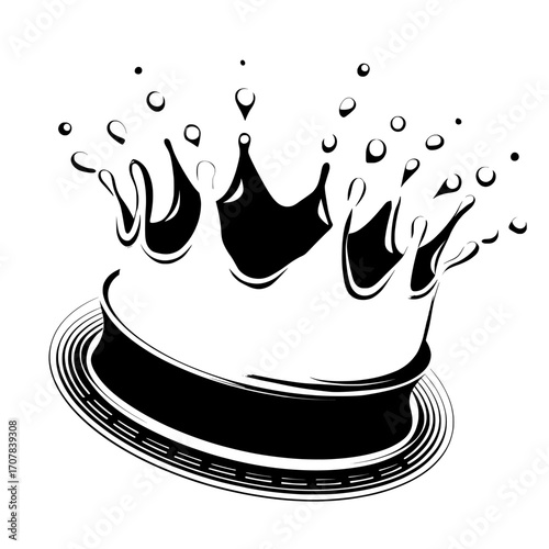 Realistic modern illustration depicting the splashing or pouring of milk, incorporating natural dairy products such as yogurt or cream in a crown design with drops and various swirls, isolated on a